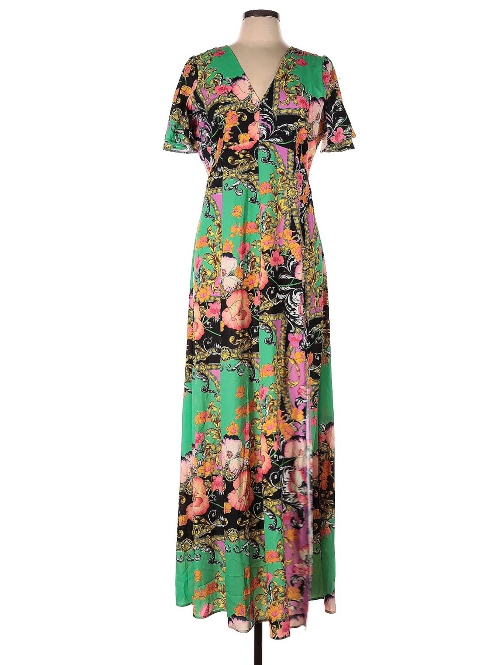 ASOS Green Multi Floral V-Neck Maxi Dress